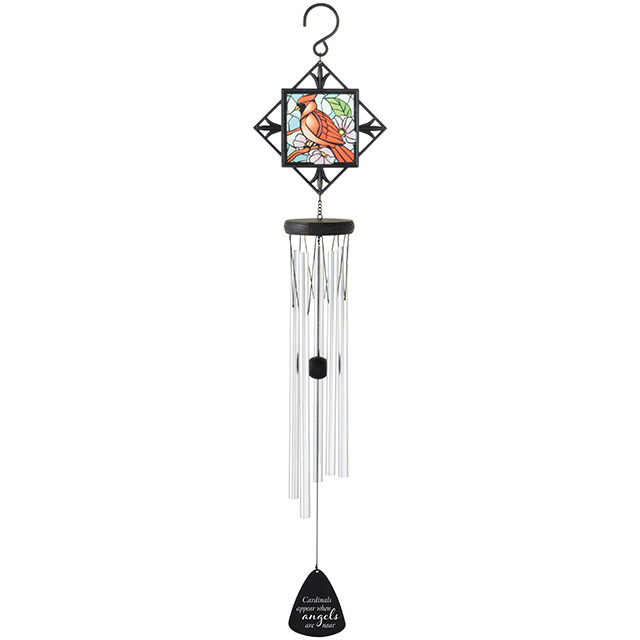30"  STAINED GLASS WIND CHIME - CARDINALS APPEAR