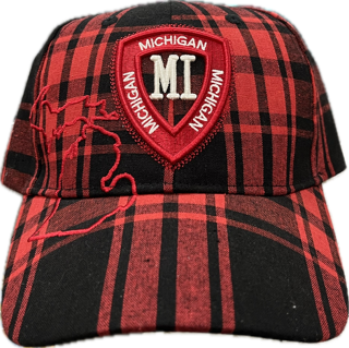 Robin Ruth Michigan Baseball Hat - Red and Black Plaid